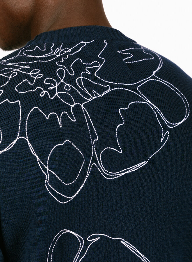 Embroidered Flower Knit Navy