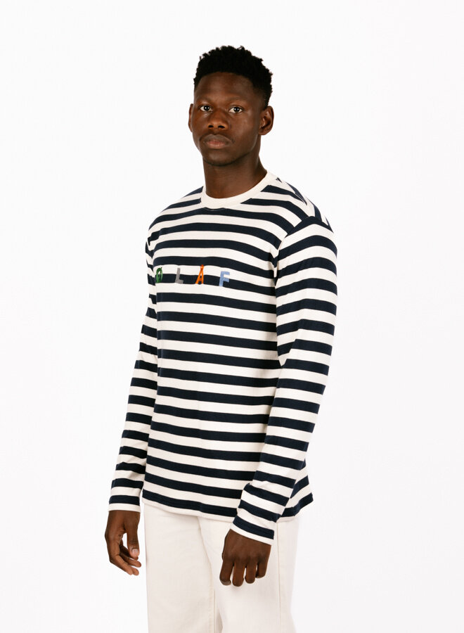 Stripe Sans LS Tee White / Blue