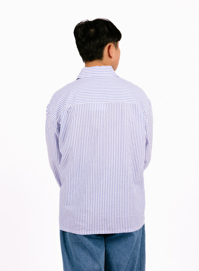 Seersucker Boxy Shirt Blauw/Wit