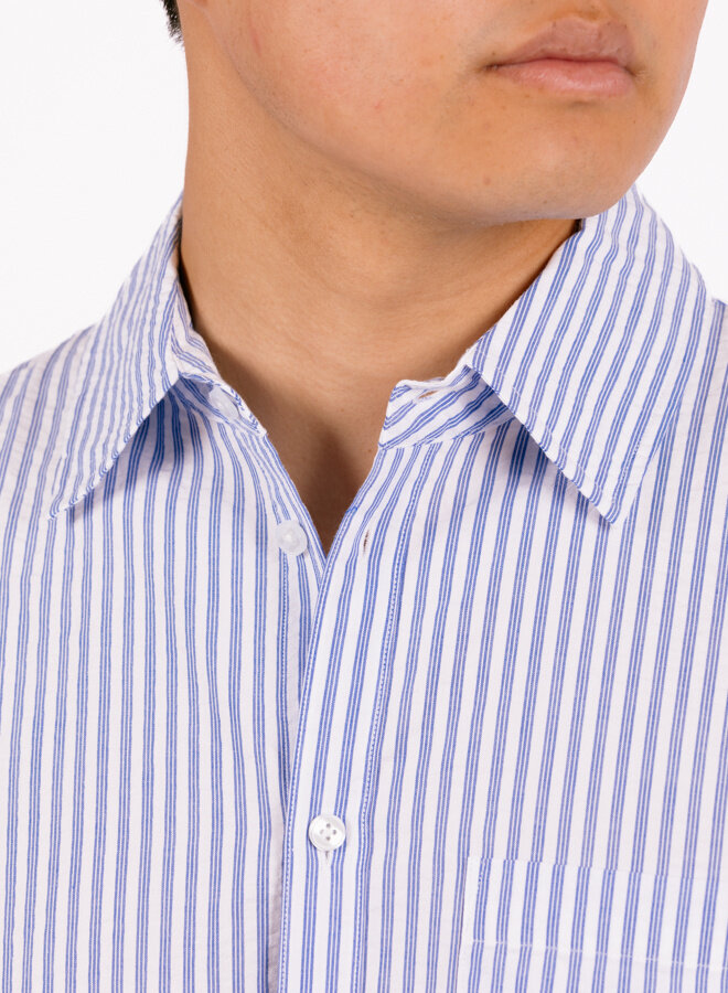 Seersucker Boxy Shirt Blauw/Wit