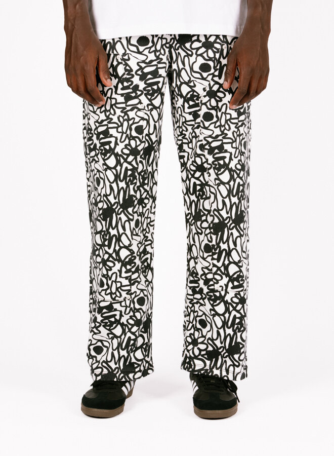 Allover Flowers Pants Zwart/Wit