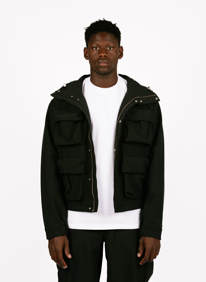 3D Pockets Hooded PES Jacket Black