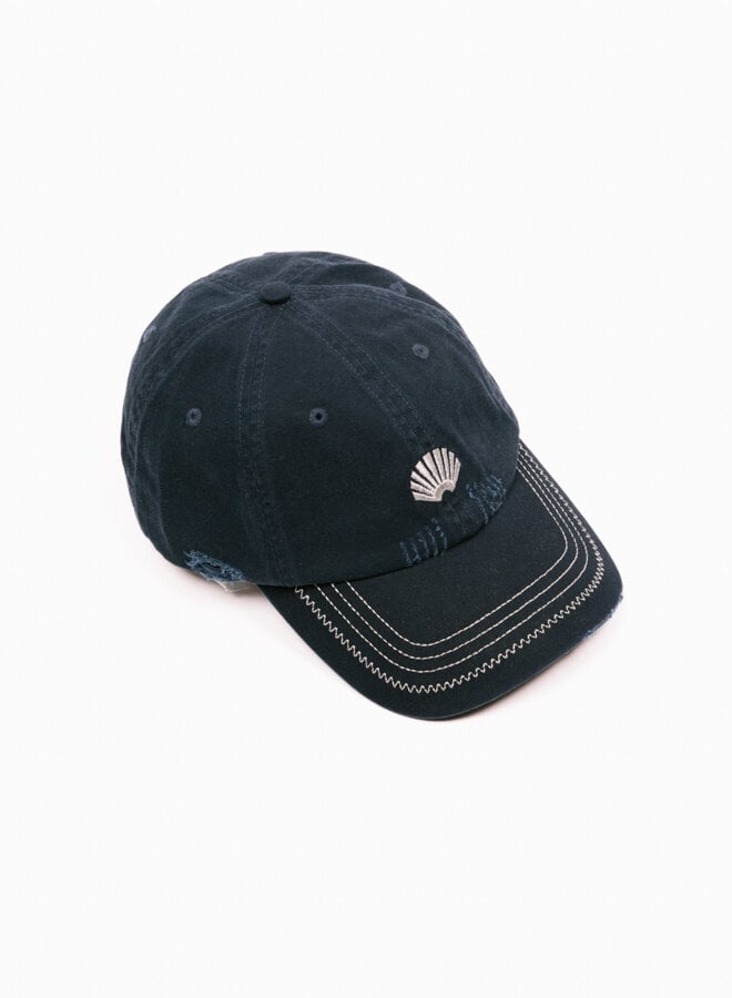 Distressed Logo Cap Navy