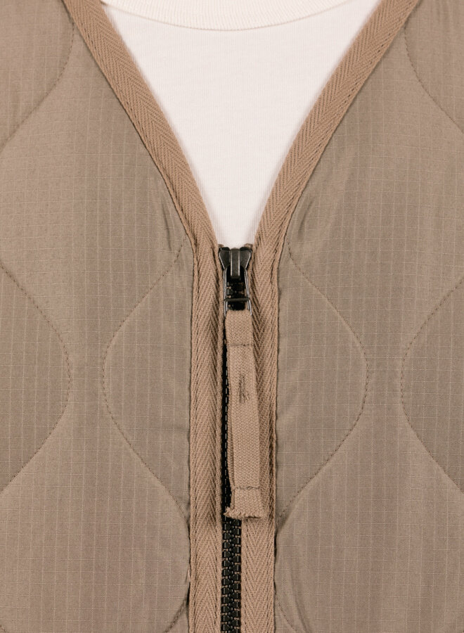 Taion Unisex Military Zip V-Neck Down Vest Light Mocha TAION