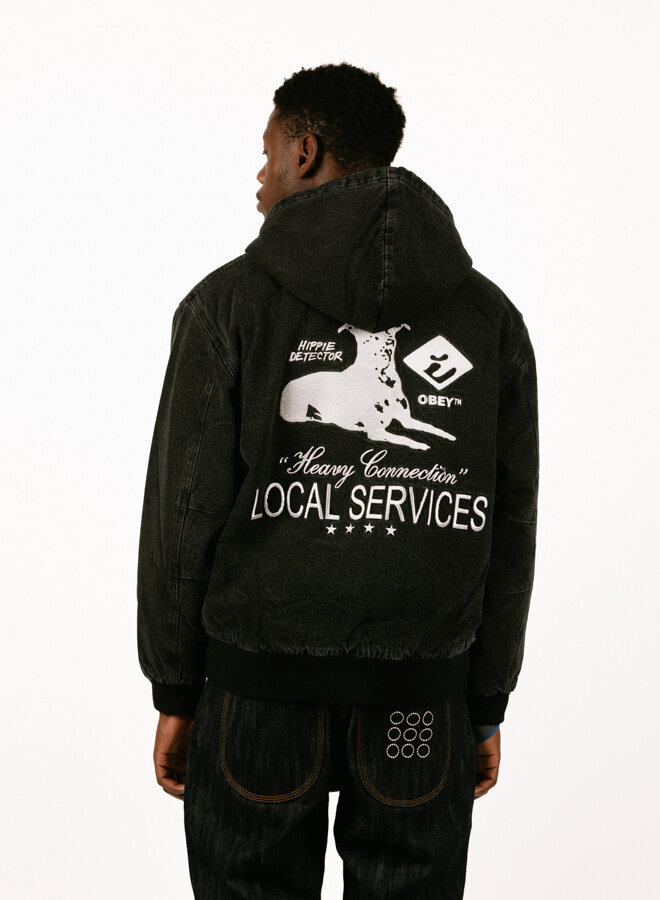 Obey Local Service Zip Up Hood Faded Black 121800578 - GRAIL
