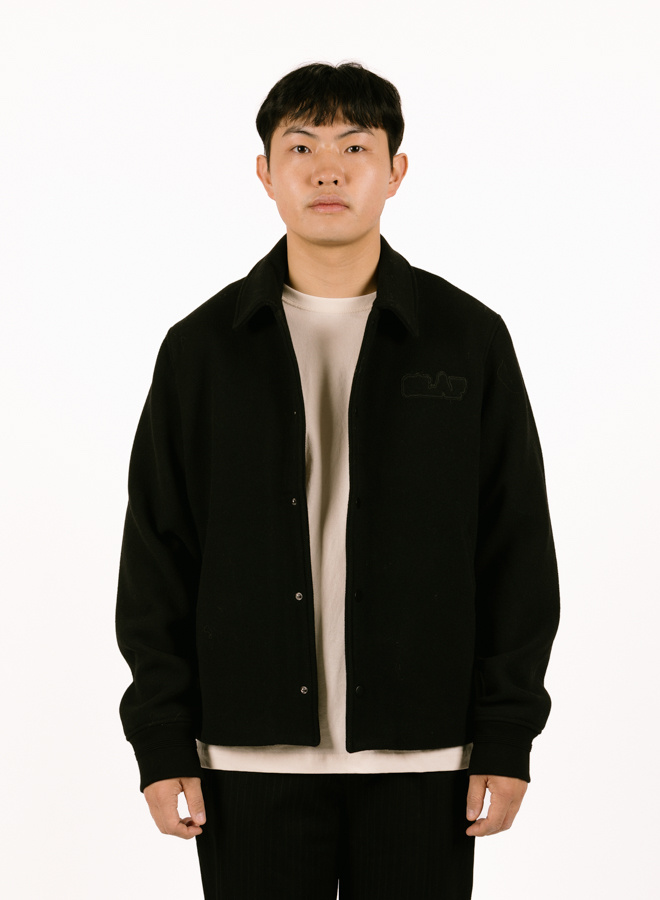 Olaf Hussein Wool Varsity Coach Jacket Black M190603 - GRAIL