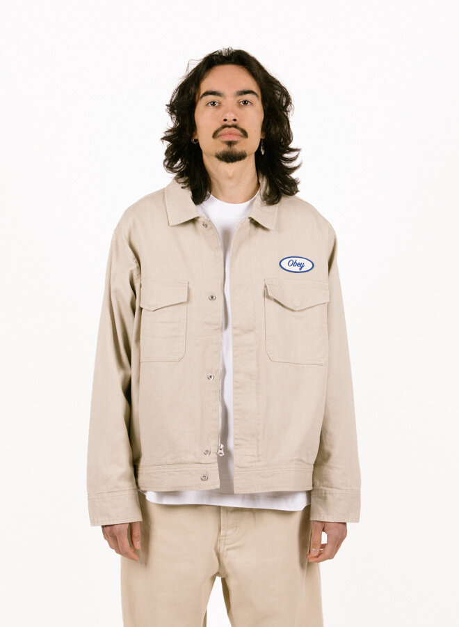 Obey Tilton Work Jacket Silver Grey Faded Wash 121800588 - GRAIL