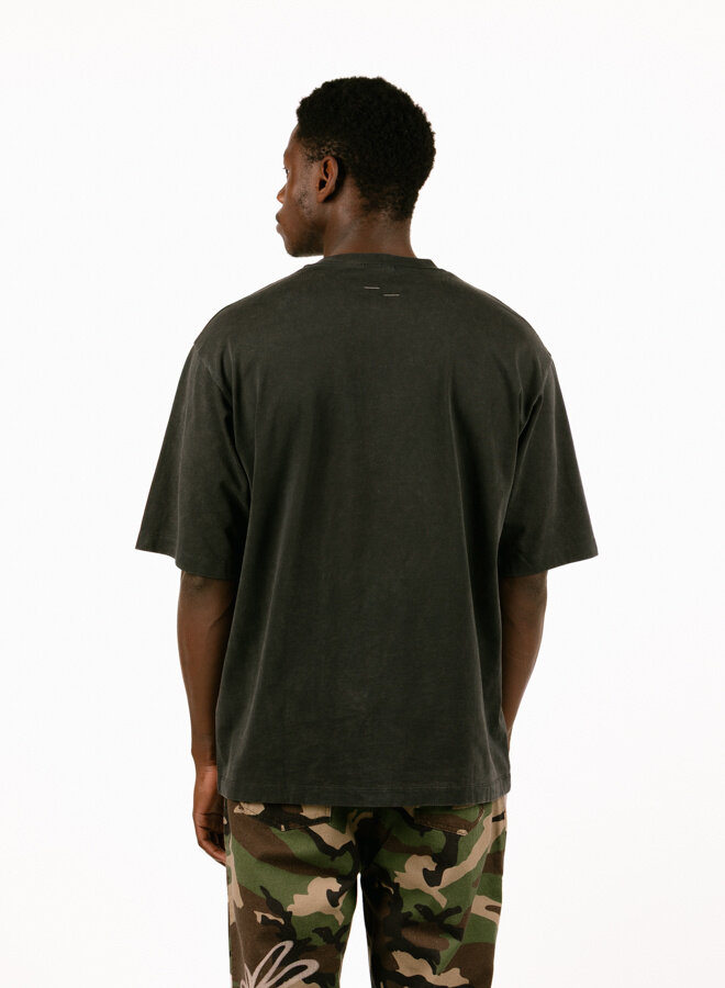 T-shirt Boxy Embroidered Vintage Zwart