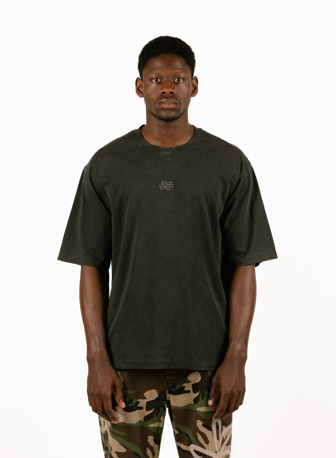 T-shirt Boxy Embroidered Vintage Zwart