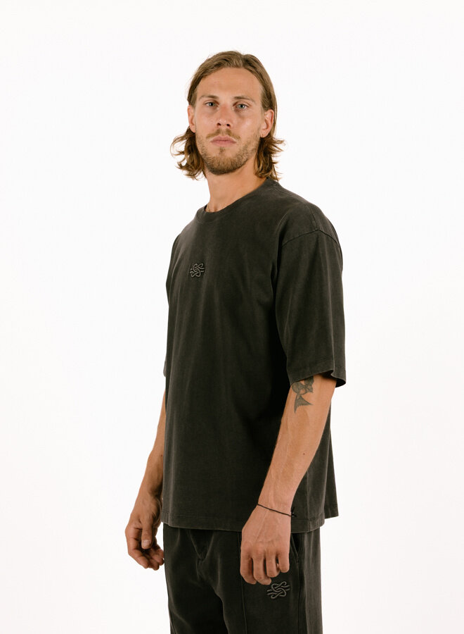 T-shirt Boxy Embroidered Vintage Black