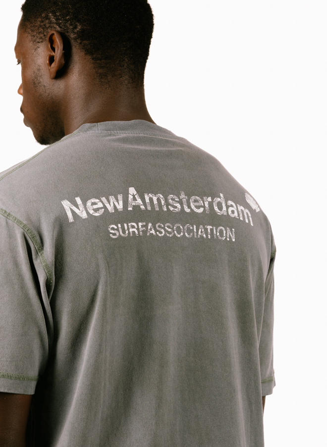 New Amsterdam Surf Lace Print Logo Tee – Shark Green/White
