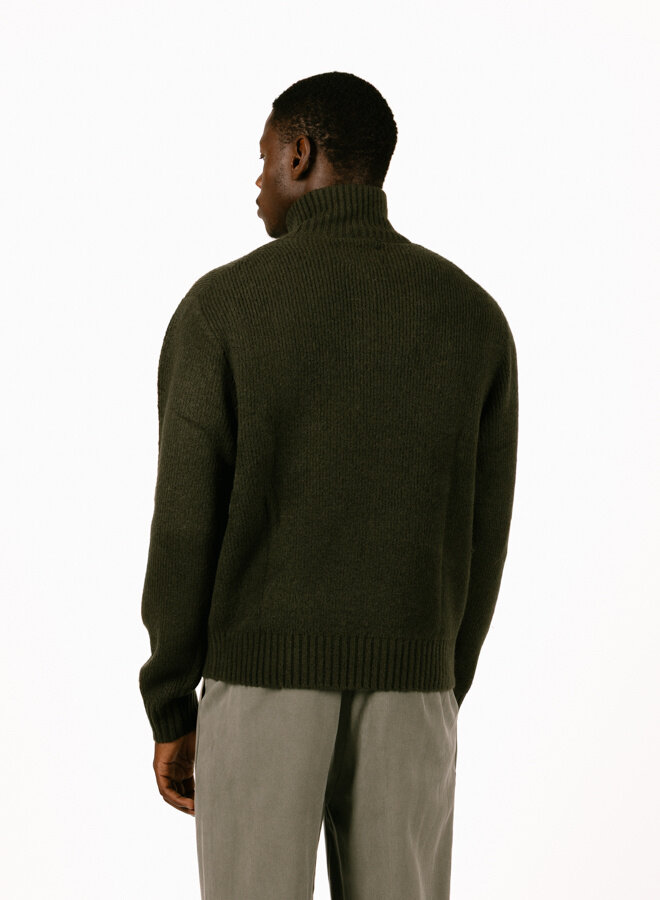 Signature Knitted Zip Mock Olive Night