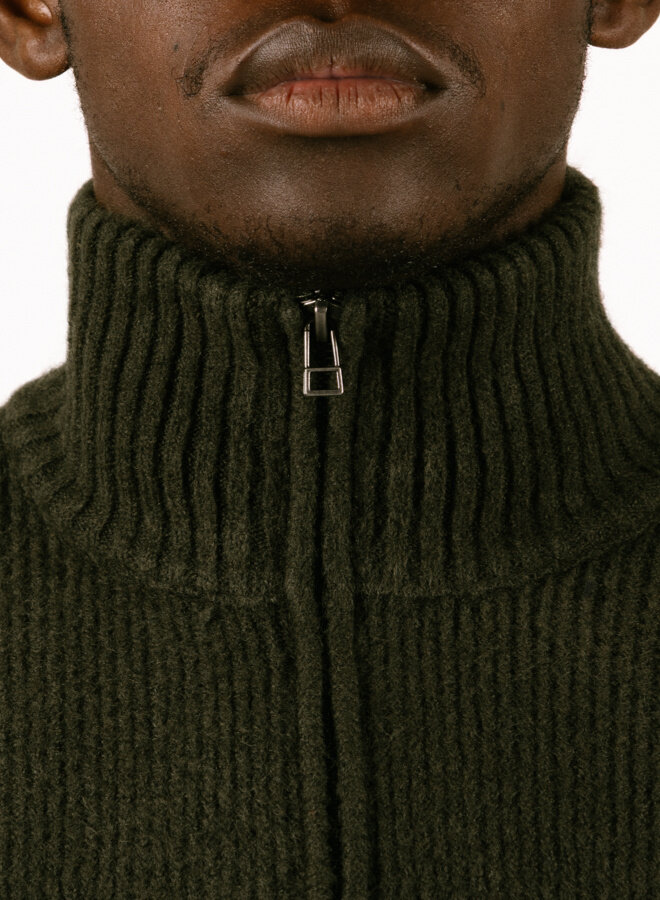 Signature Knitted Zip Mock Olive Night