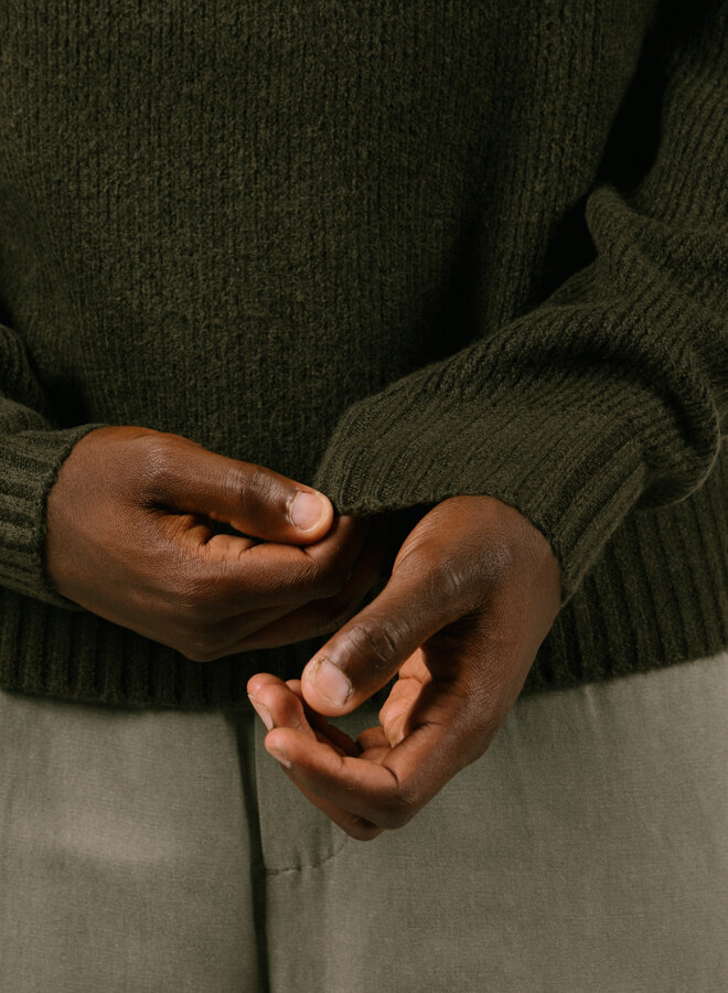 Signature Knitted Zip Mock Olive Night