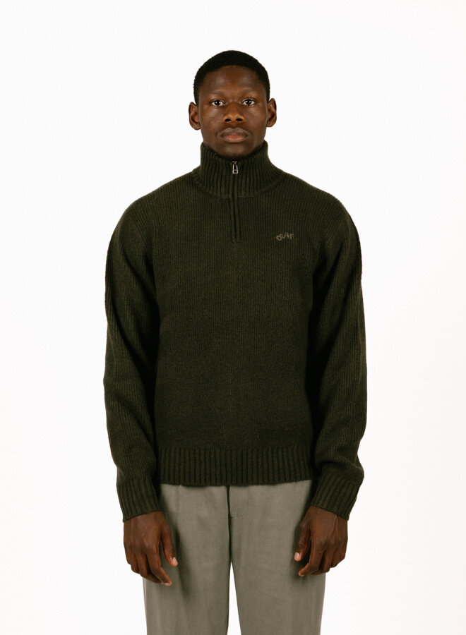 Signature Knitted Zip Mock Olive Night