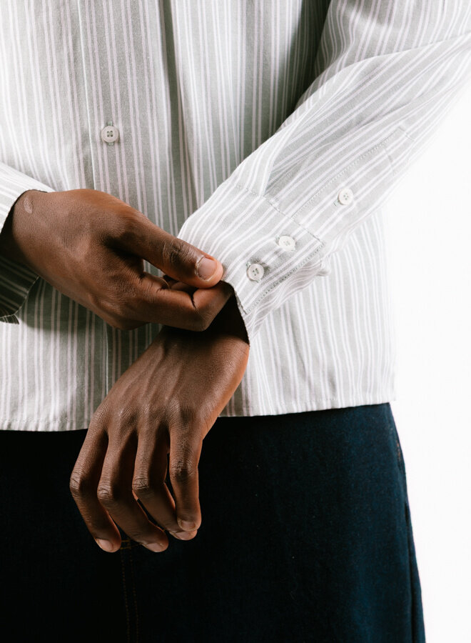 Green Stripe Stripe Script LS Shirt