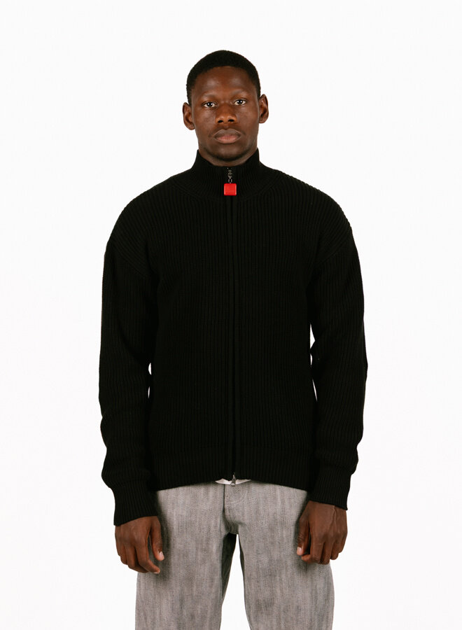 Fisherman Plain Zip Up Sweater Black