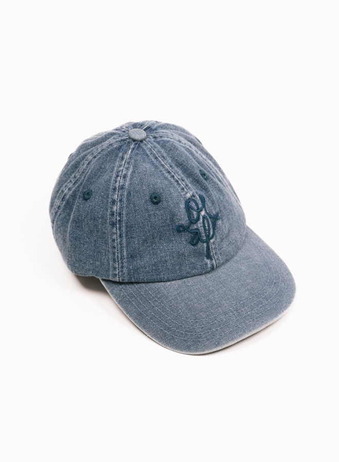 Olaf Hussein Monogram Denim Cap Washed Indigo - GRAIL
