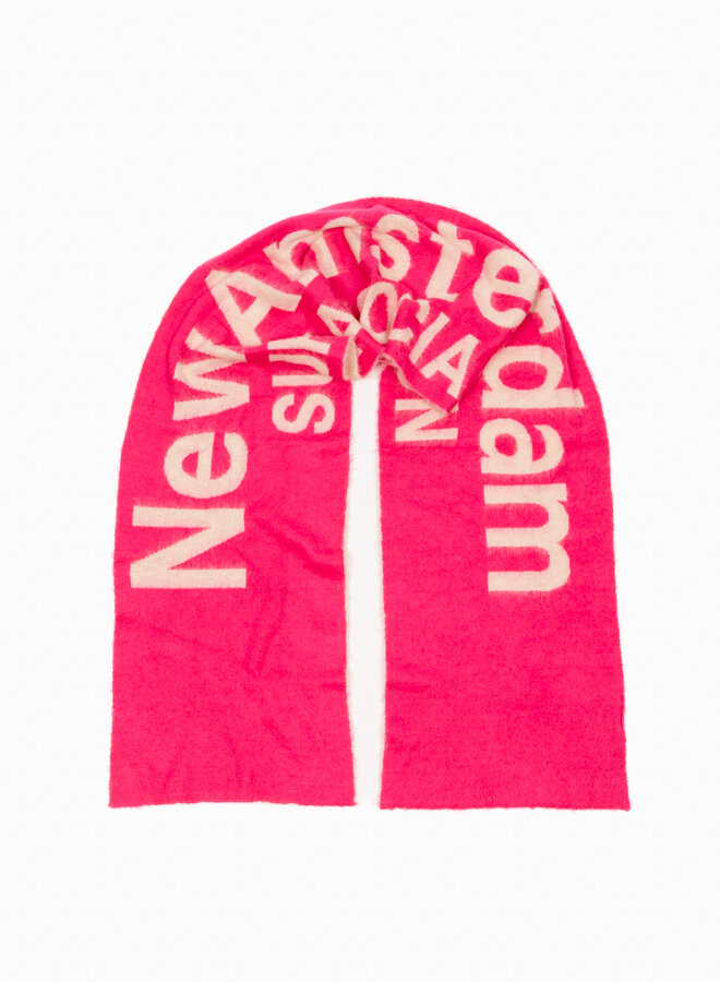 Fuzzy Name Scarf Ecru / Magenta