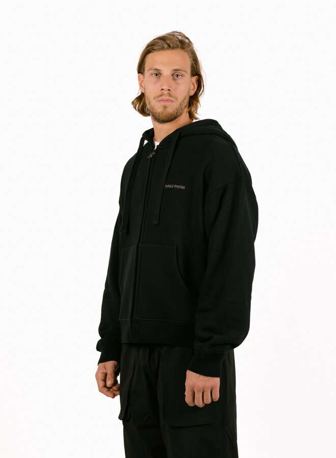 Black Boxy Zip Up Hoodie