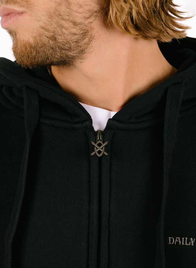 Black Boxy Zip Up Hoodie