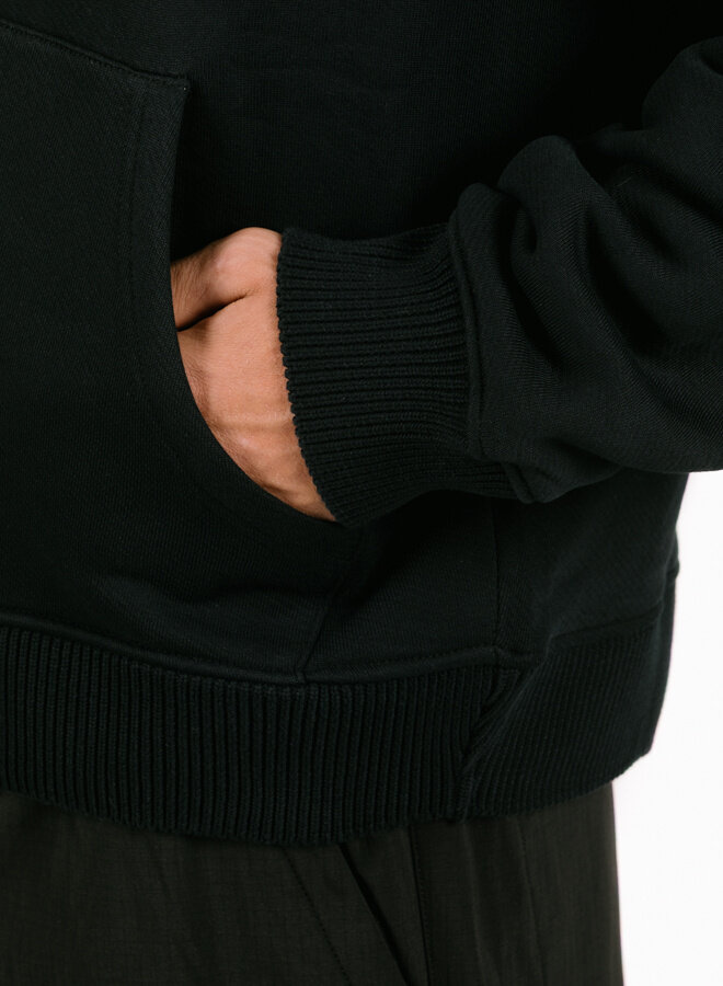 Black Boxy Zip Up Hoodie