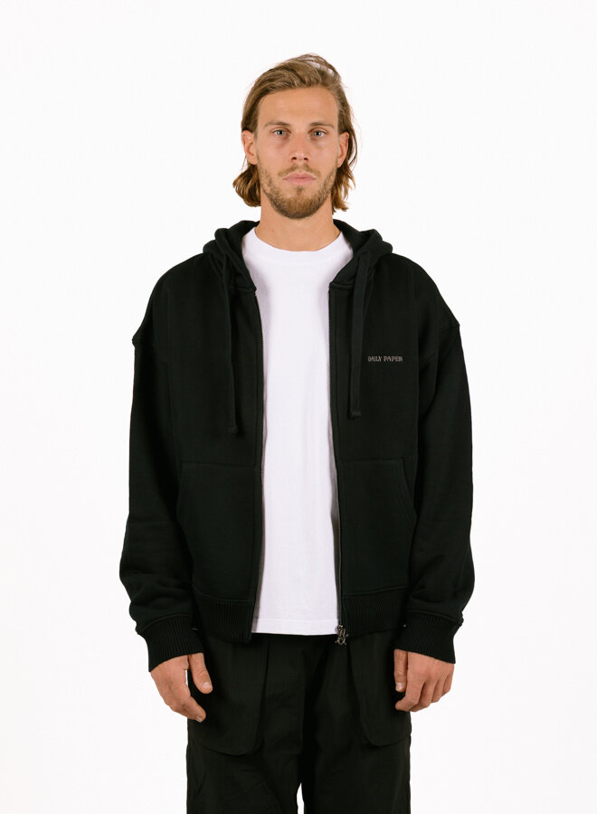 Black Boxy Zip Up Hoodie
