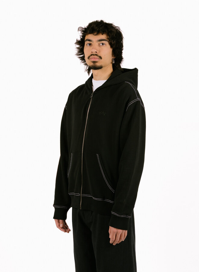 Contrast Signature Zip Hoodie Black
