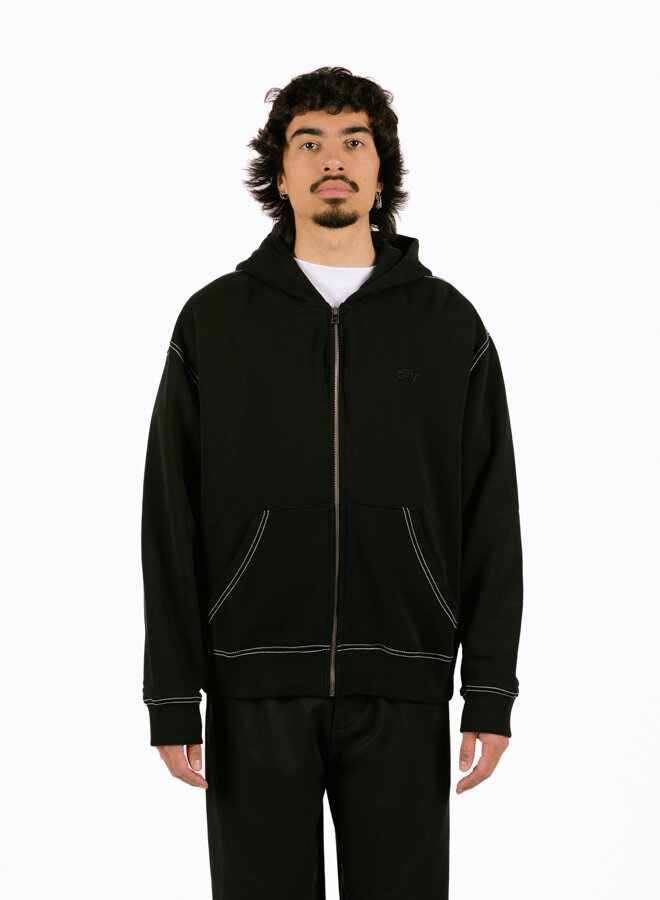 Contrast Signature Zip Hoodie Black