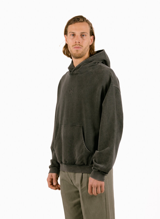 Hoodie Boxy Embroidered Vintage Black