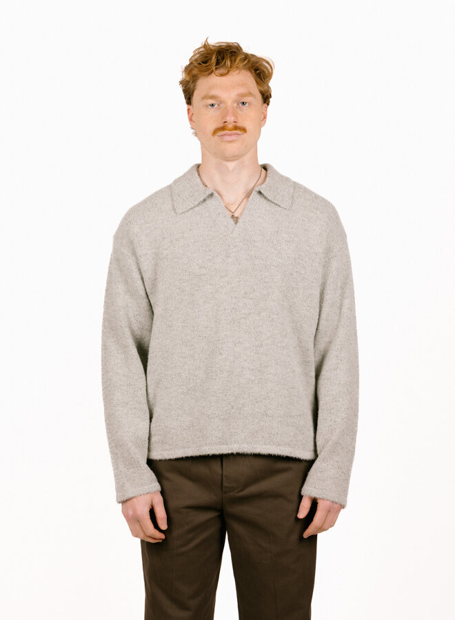 Signature Knitted Polo Heather Grey