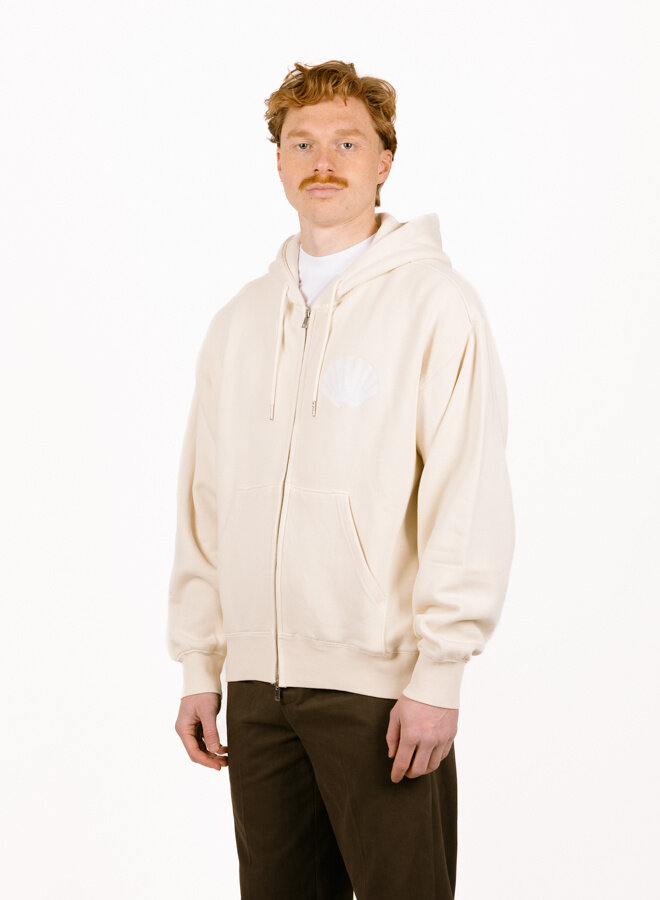 Logo Zip Hoodie Ecru / White