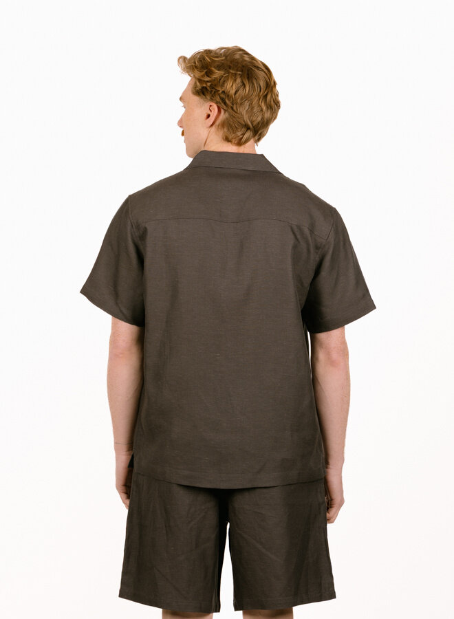 Linen Blend Ss Shirt Charcoal