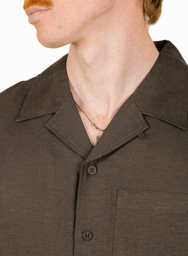 Linen Blend Ss Shirt Charcoal