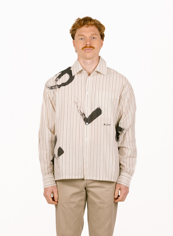 Brushstroke Logo Stripe LS Shirt Charcoal / White