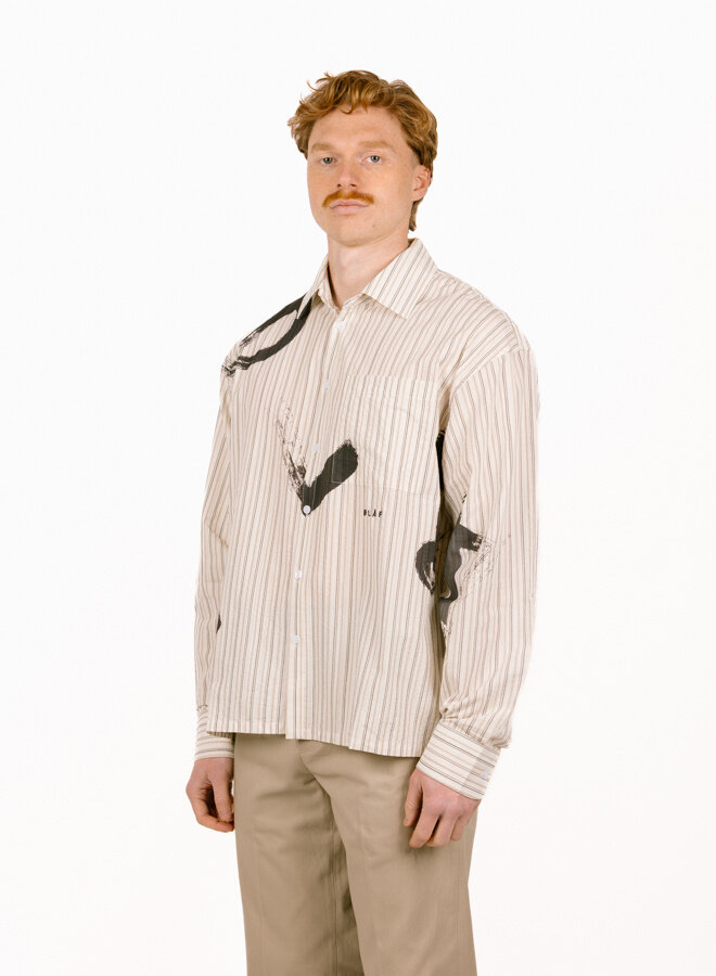 Brushstroke Logo Stripe LS Shirt Charcoal / White