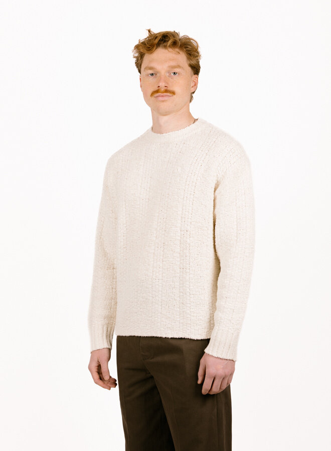 Textured Boxy Knitted Crewneck Off White