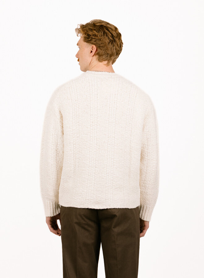 Textured Boxy Knitted Crewneck Off White