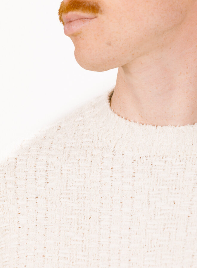 Textured Boxy Knitted Crewneck Off White