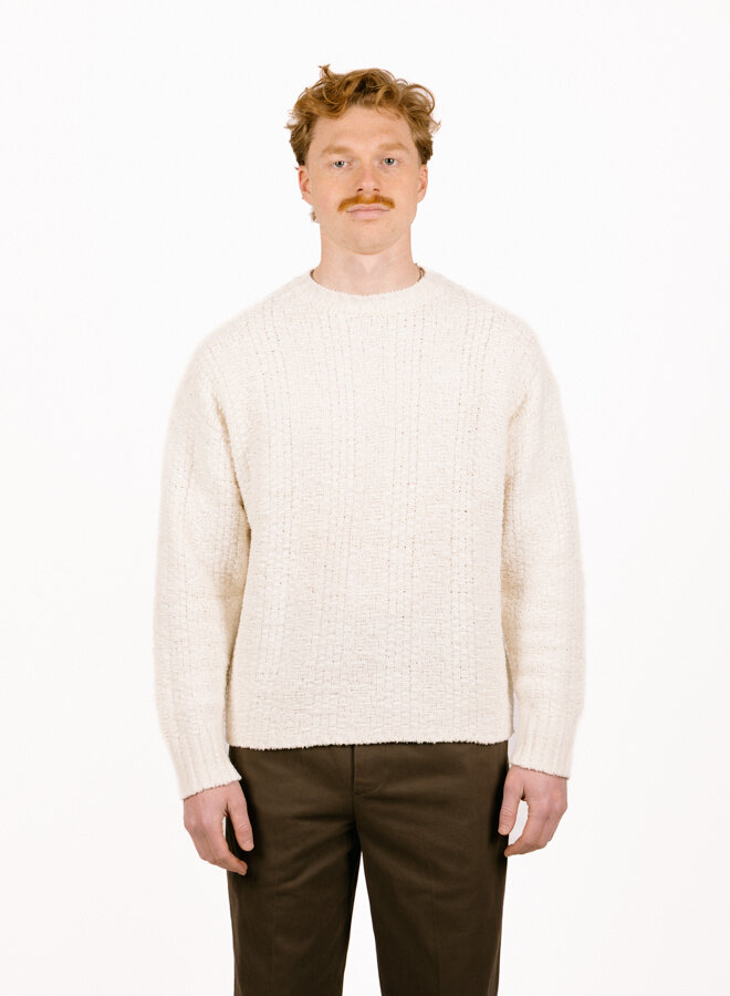 Textured Boxy Knitted Crewneck Off White