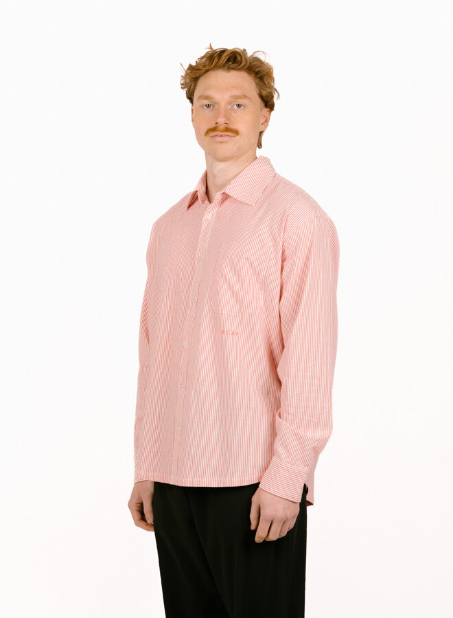 Oversized Stripe Oxford Shirt Burnt Coral