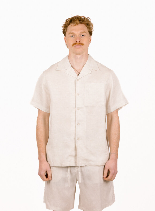 Linen Blend Ss Shirt Off White