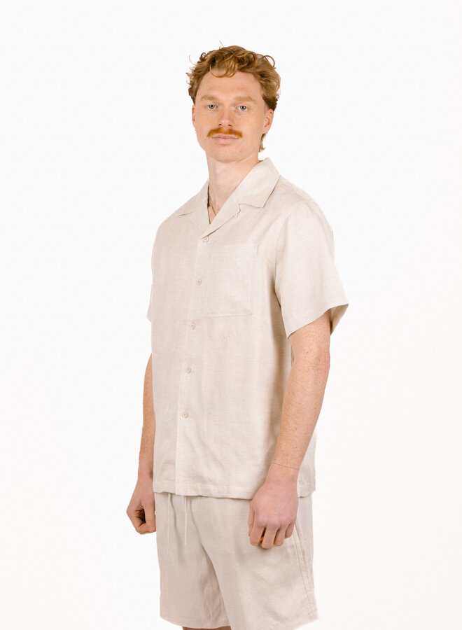 Linen Blend Ss Shirt Off White