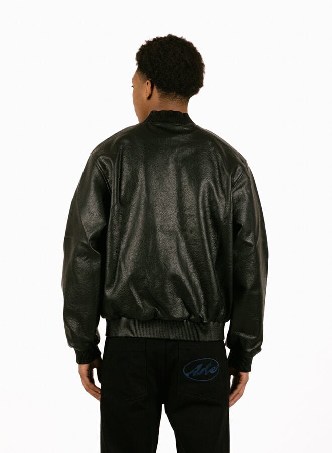 Half Logo Leather Jacket Black