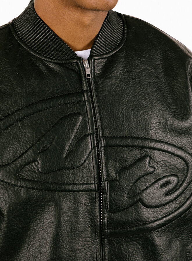 Half Logo Leather Jacket Black