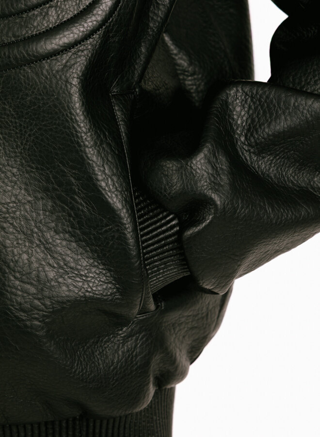 Half Logo Leather Jacket Black