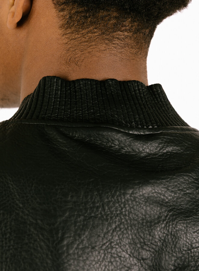 Half Logo Leather Jacket Black