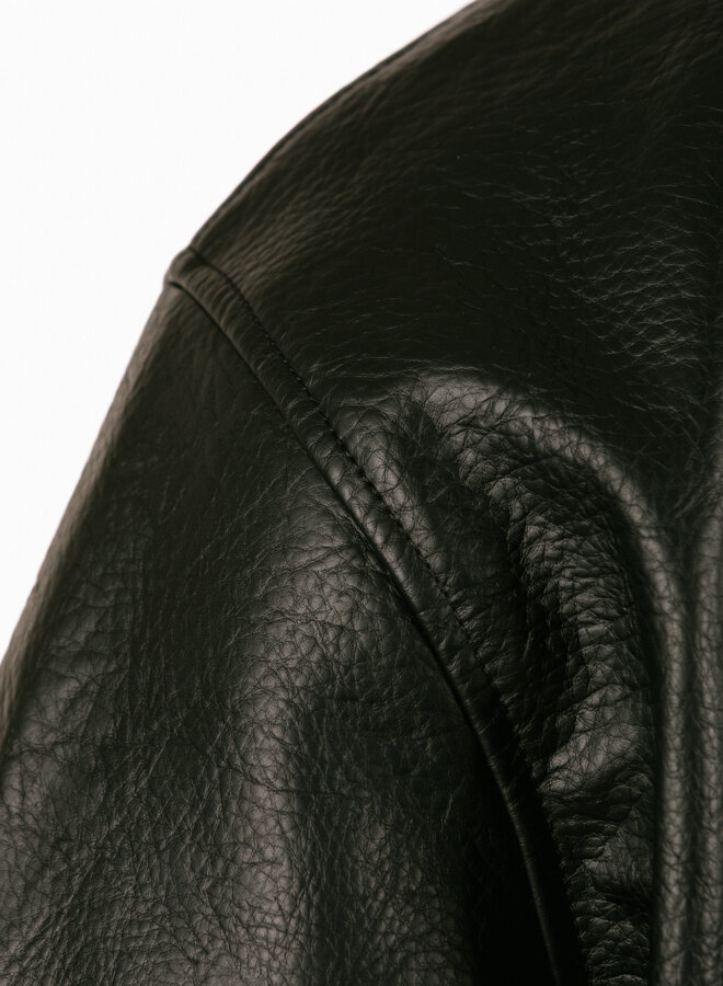 Half Logo Leather Jacket Black