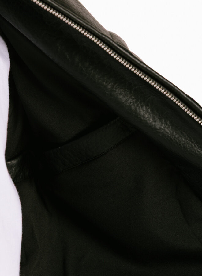 Half Logo Leather Jacket Black