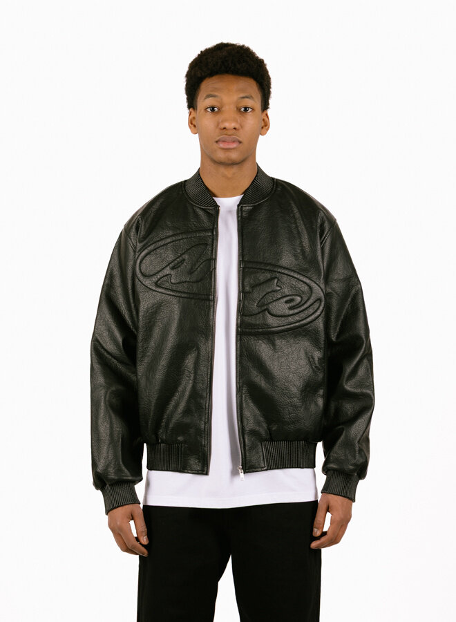 Half Logo Leather Jacket Black